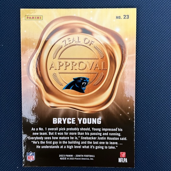 Bryce Young 2023 Panini Zenith Zeal Of Approval Panthers NFL Football Card - Picture 2 of 2